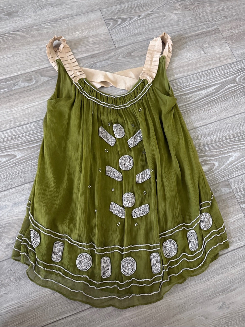 Jaloux Beaded Green Tank Top, Sz S